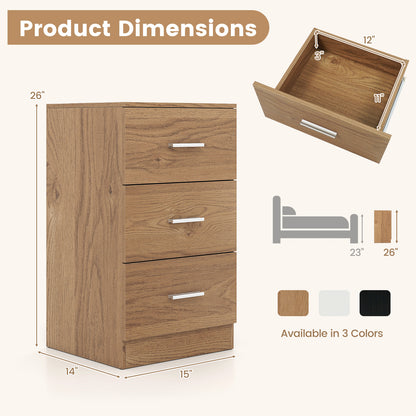 Set of 2 Nightstand with Charging Station End Table with 3 Storage Drawers Bedside Table for Bedroom, Natural Nightstands at Gallery Canada