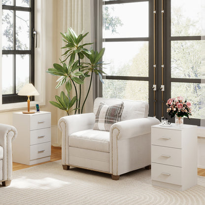 Set of 2 Nightstand with Charging Station End Table with 3 Storage Drawers Bedside Table for Bedroom, White Nightstands at Gallery Canada