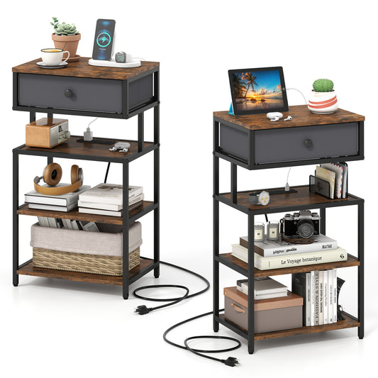 Set Of 2 Nightstands, 28 Inch Tall, Charging Station, Rustic Brown Nightstands Rustic Brown at Gallery Canada