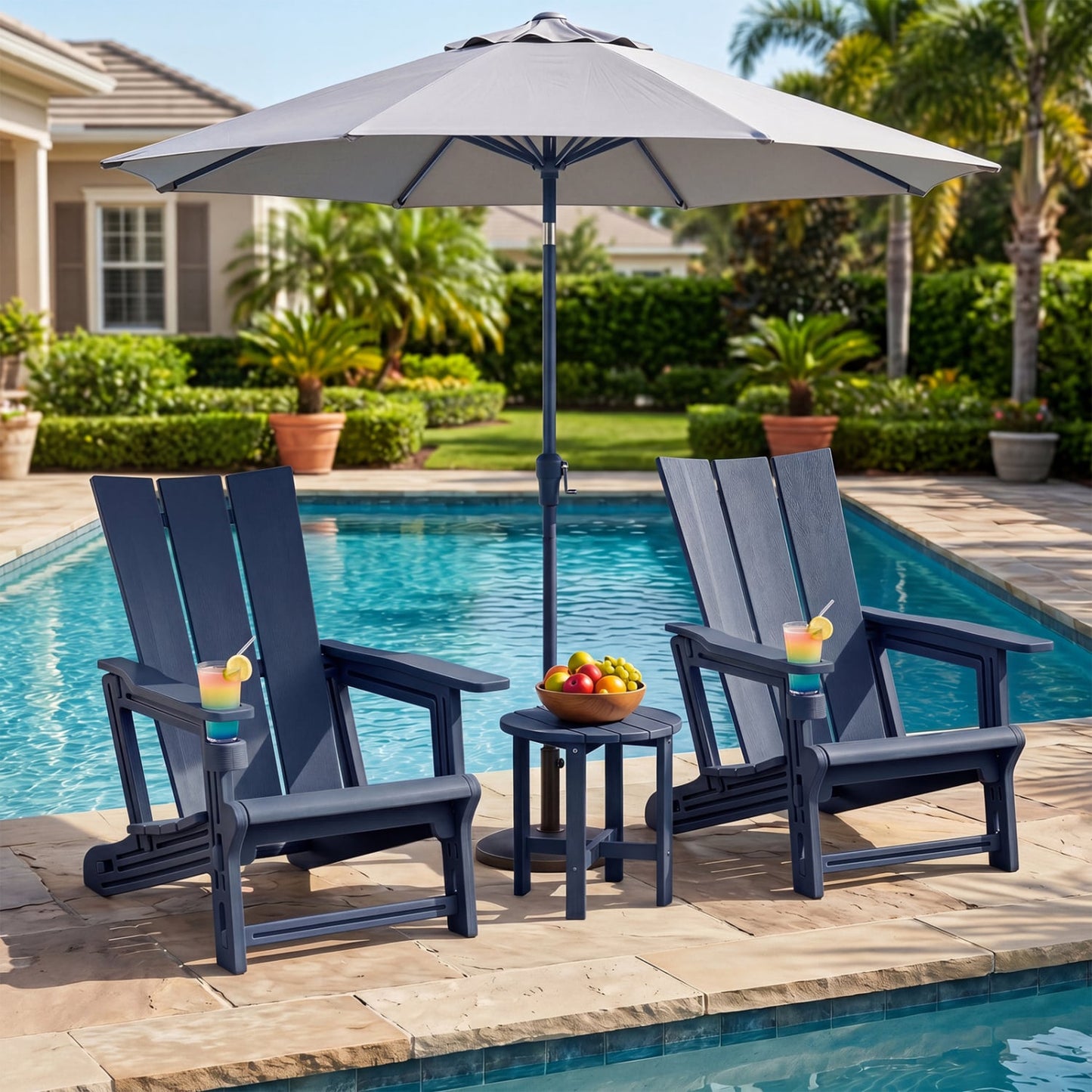 Adirondack Chairs with Cup Holder, Set of 2, Blue