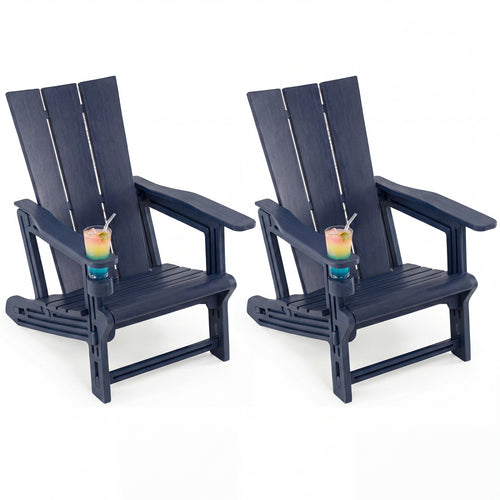 Adirondack Chairs with Cup Holder, Set of 2, Blue