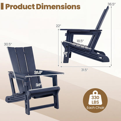 Adirondack Chairs with Cup Holder, Set of 2, Blue