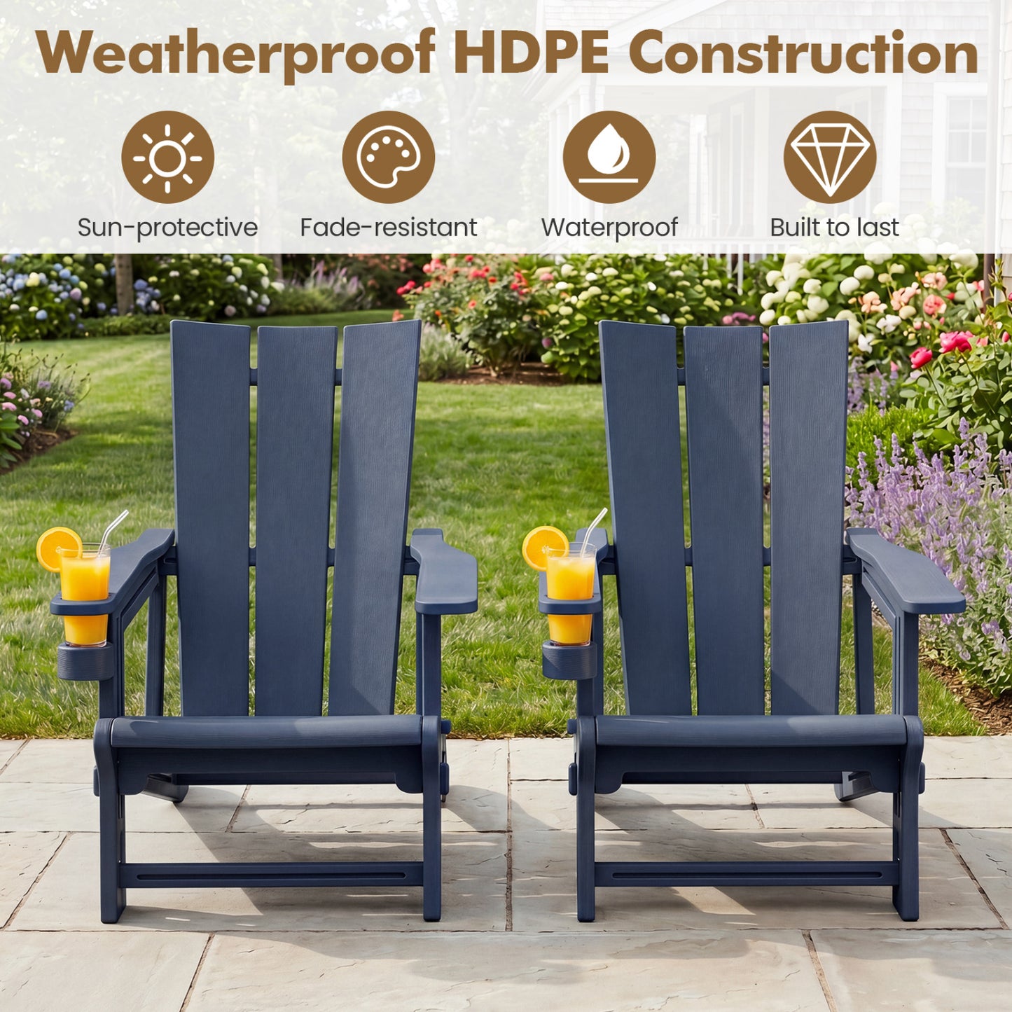 Adirondack Chairs with Cup Holder, Set of 2, Blue