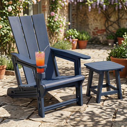 Adirondack Chairs with Cup Holder, Set of 2, Blue