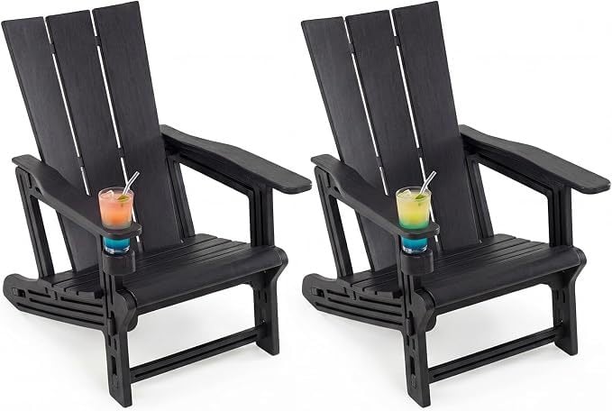 Ensemble de 2 chaises Adirondack d'extérieur avec porte-gobelet, noir
