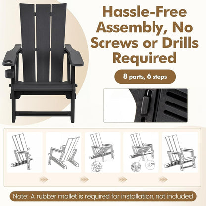 Ensemble de 2 chaises Adirondack d'extérieur avec porte-gobelet, noir
