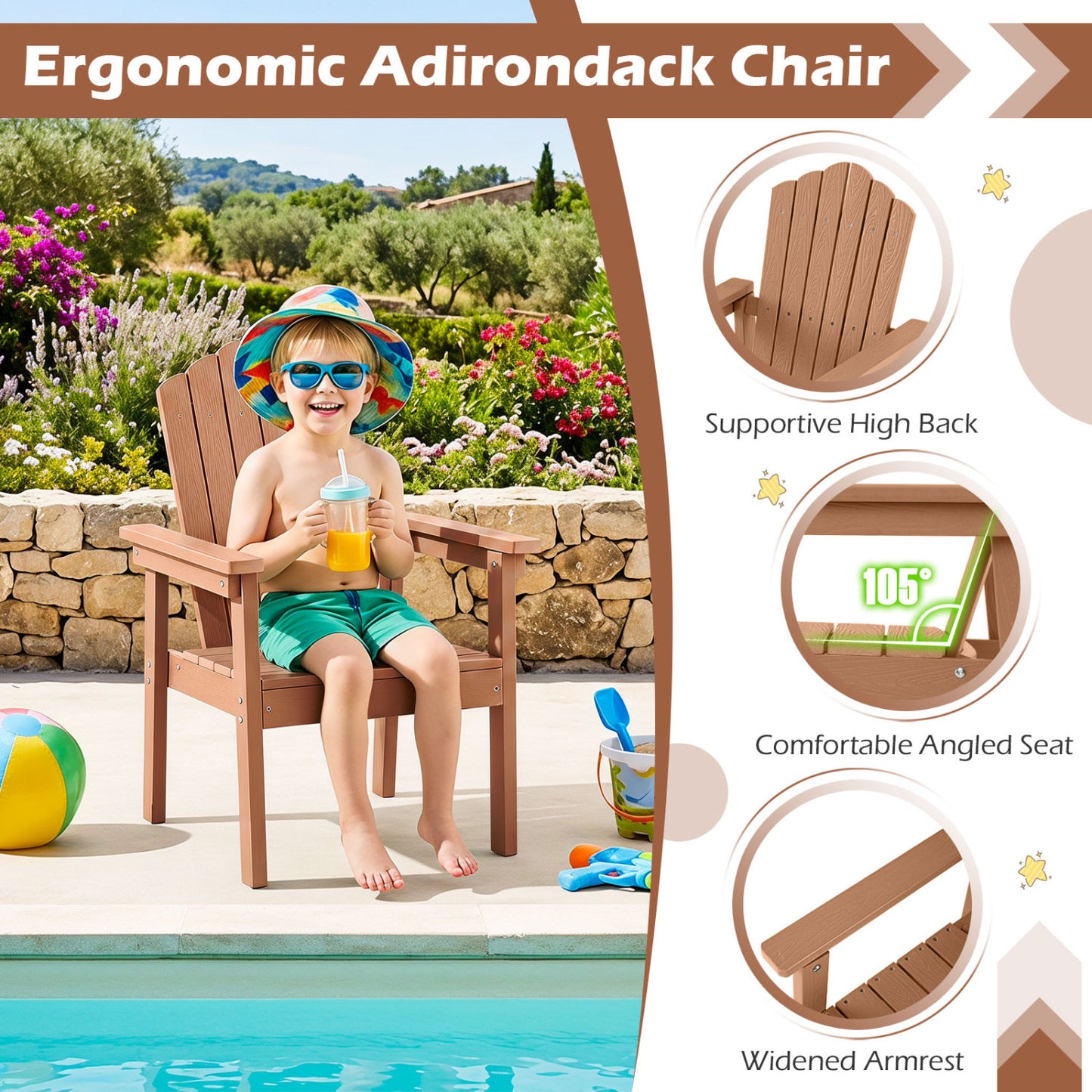 Ensemble de 2 chaises Adirondack d'extérieur, marron