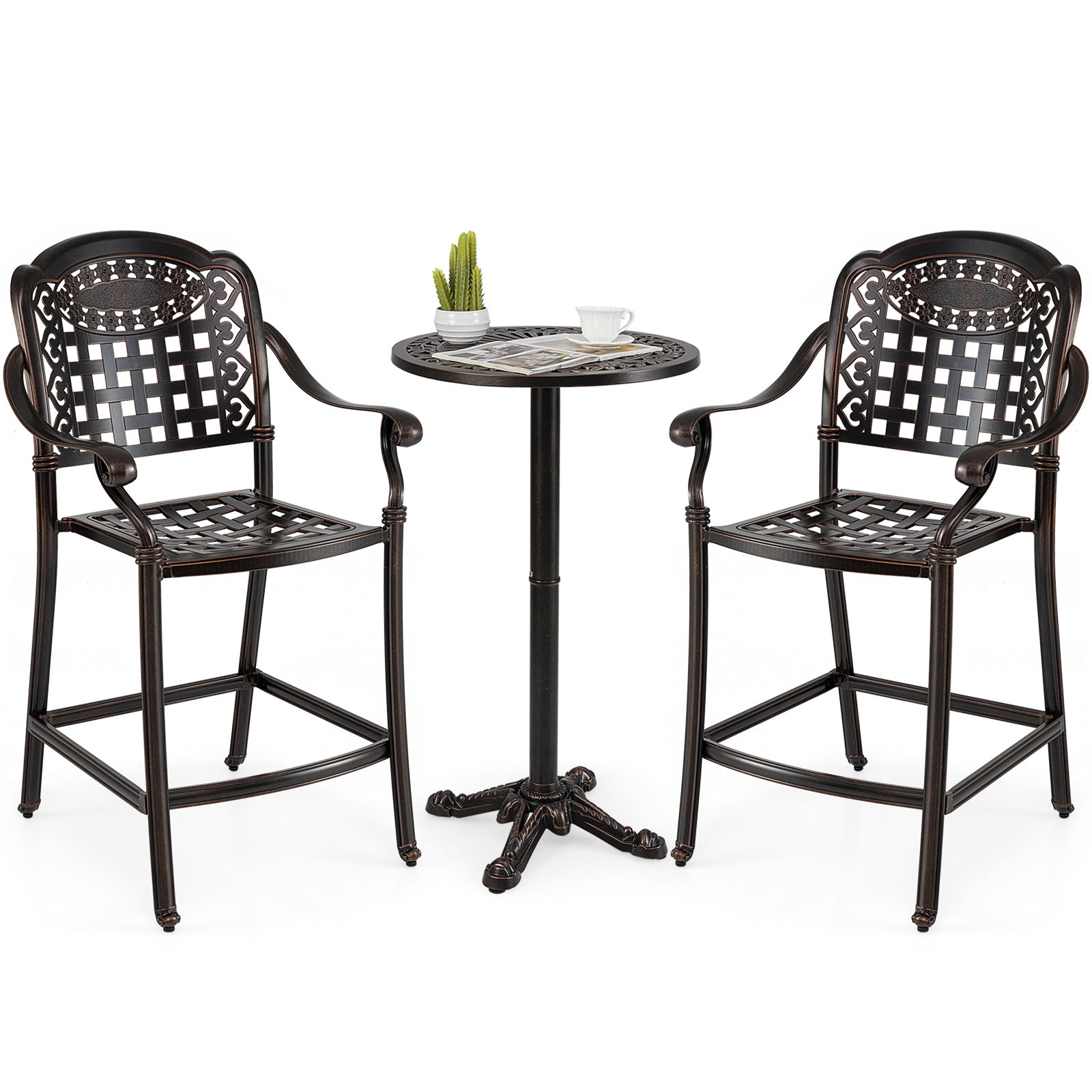Set of 2 Outdoor Bar Stool 25.5 Inch Counter Height Cast Aluminum Bar Chairs, Copper Patio Bar Furniture at Gallery Canada