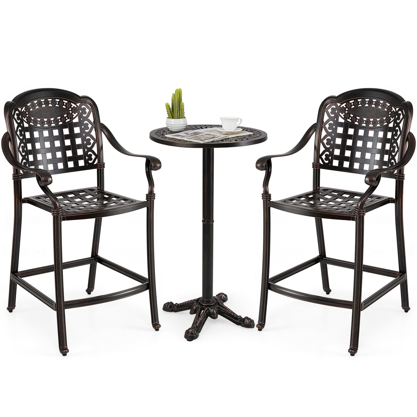 Set of 2 Outdoor Bar Stool 25.5 Inch Counter Height Cast Aluminum Bar Chairs, Copper Patio Bar Furniture at Gallery Canada