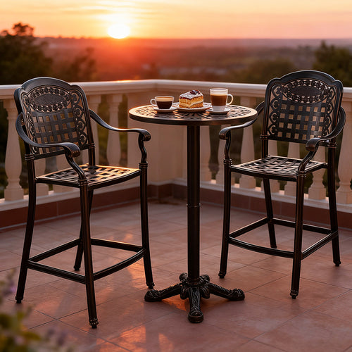 Set of 2 Outdoor Bar Stool 25.5 Inch Counter Height Cast Aluminum Bar Chairs, Copper