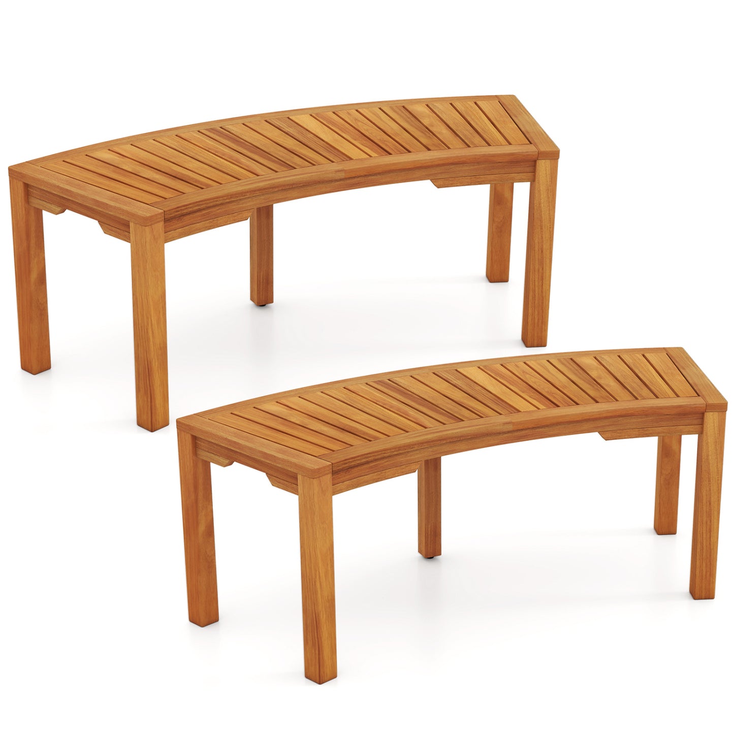 Outdoor Bench Set, Acacia Wood, Curved, 2-Person, Natural Outdoor Benches Natural at Gallery Canada