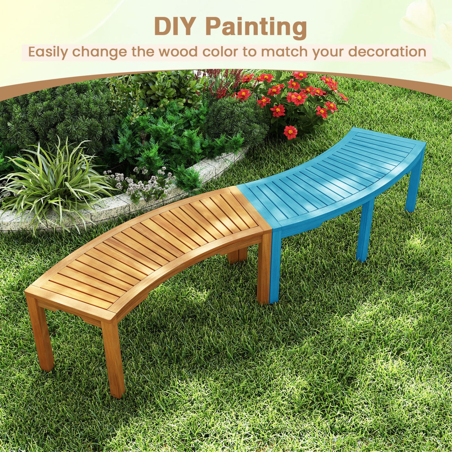 Outdoor Bench Set, Acacia Wood, Curved, 2-Person, Natural Outdoor Benches at Gallery Canada