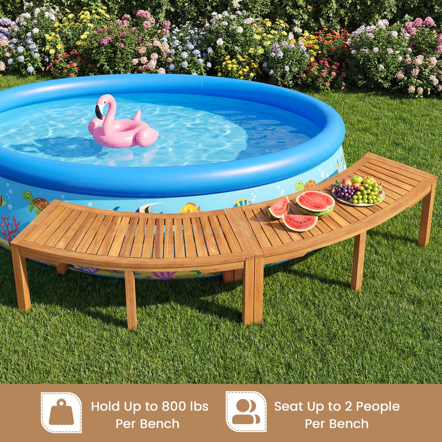 Outdoor Bench Set, Acacia Wood, Curved, 2-Person, Natural Outdoor Benches at Gallery Canada