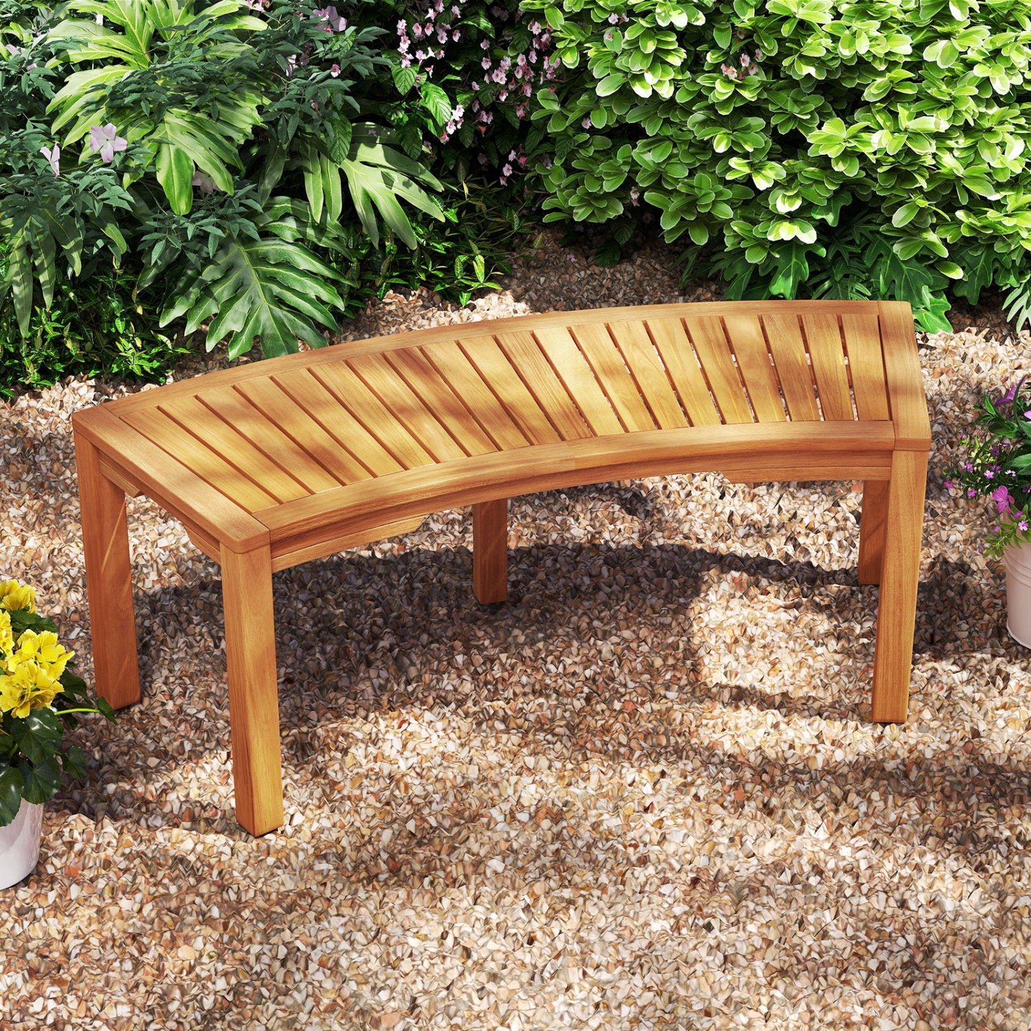 Outdoor Bench Set, Acacia Wood, Curved, 2-Person, Natural Outdoor Benches at Gallery Canada