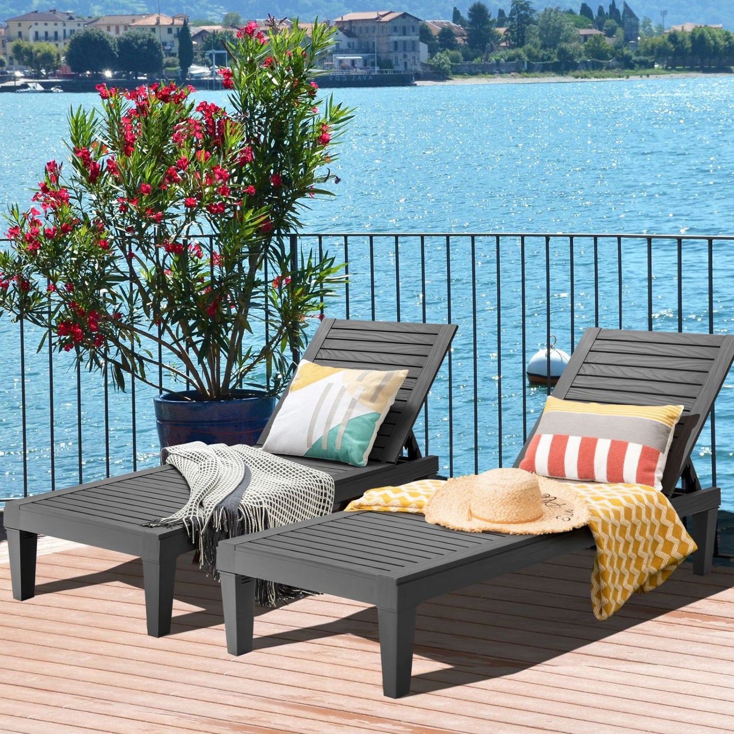 Set of 2 Outdoor Chaise Lounge Chair with 5 Positions Adjustable Backrest, Black Outdoor Chaise Lounges at Gallery Canada