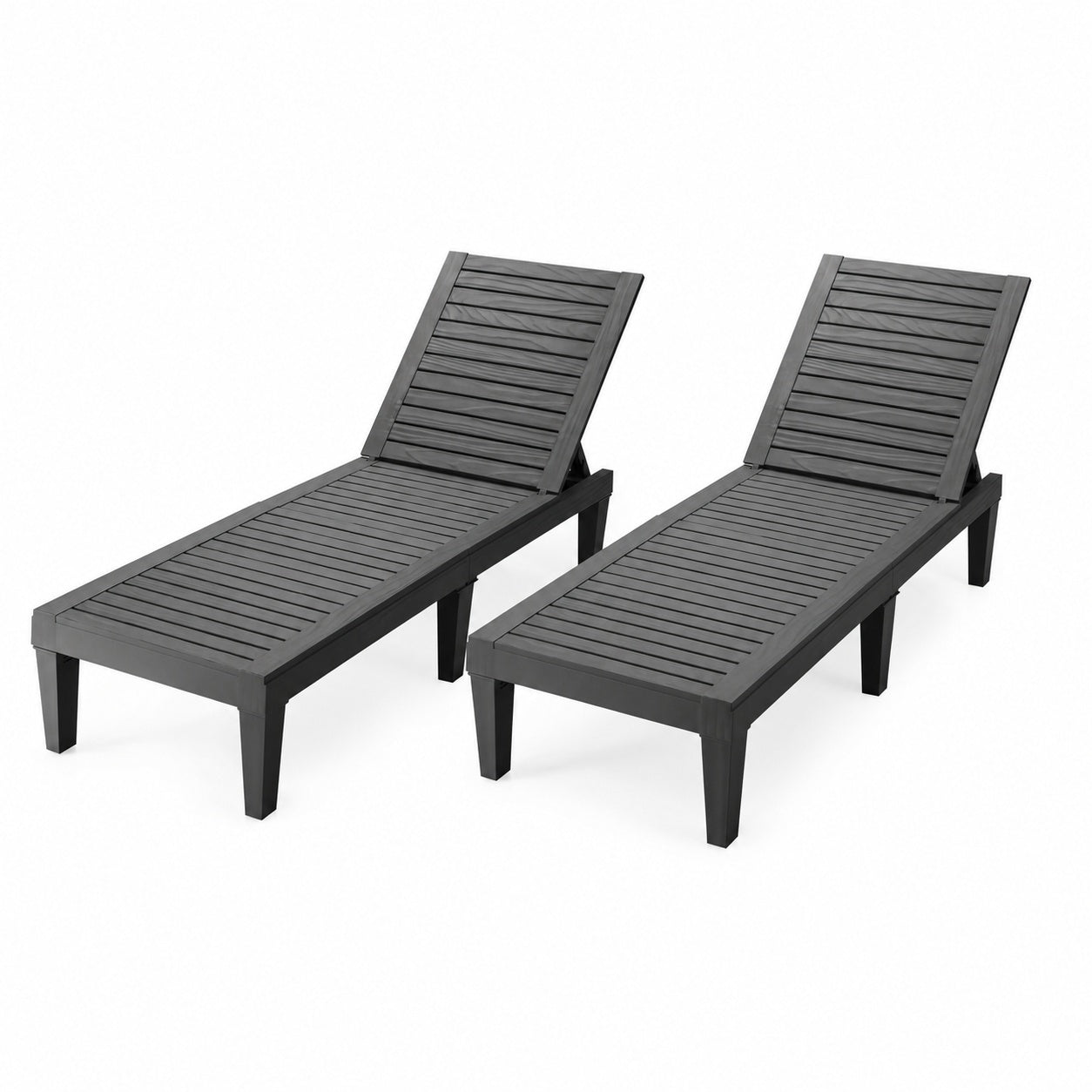 Set of 2 Outdoor Chaise Lounge Chair with 5 Positions Adjustable Backrest, Black Outdoor Chaise Lounges Black at Gallery Canada