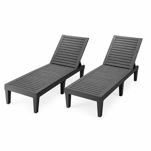 Set of 2 Outdoor Chaise Lounge Chair with 5 Positions Adjustable Backrest, Black