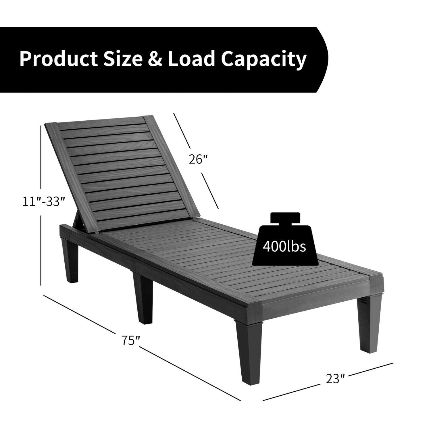 Set of 2 Outdoor Chaise Lounge Chair with 5 Positions Adjustable Backrest, Black Outdoor Chaise Lounges at Gallery Canada