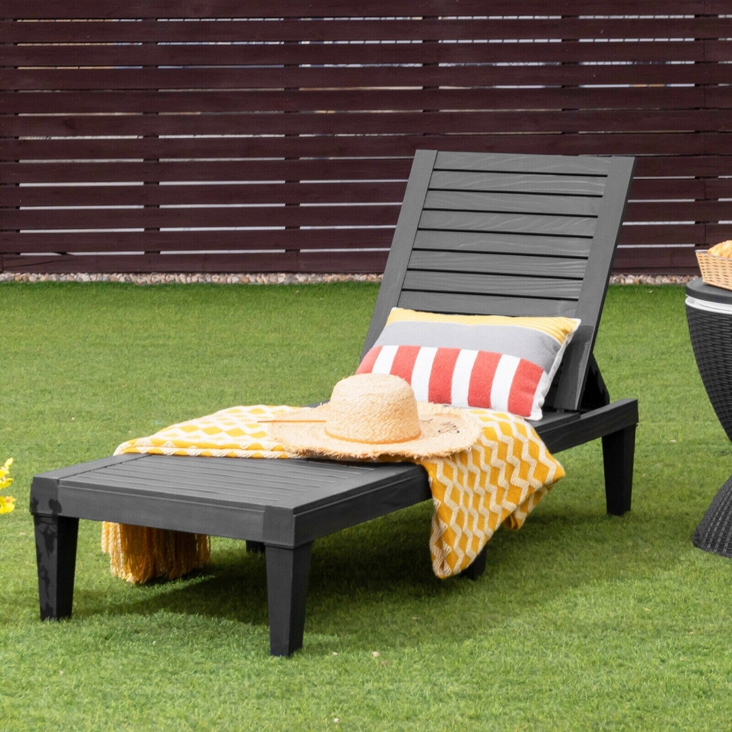 Set of 2 Outdoor Chaise Lounge Chair with 5 Positions Adjustable Backrest, Black Outdoor Chaise Lounges at Gallery Canada