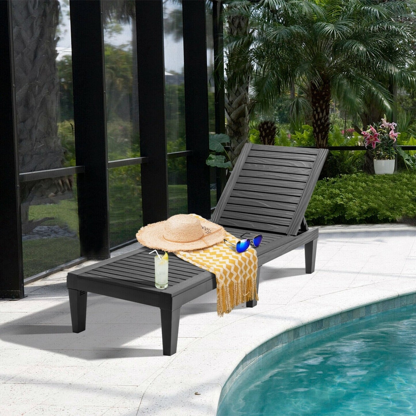Set of 2 Outdoor Chaise Lounge Chair with 5 Positions Adjustable Backrest, Black Outdoor Chaise Lounges at Gallery Canada