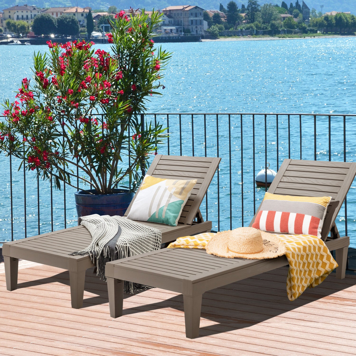 Set of 2 Outdoor Chaise Lounge Chair with 5 Positions Adjustable Backrest, Brown Outdoor Chaise Lounges at Gallery Canada