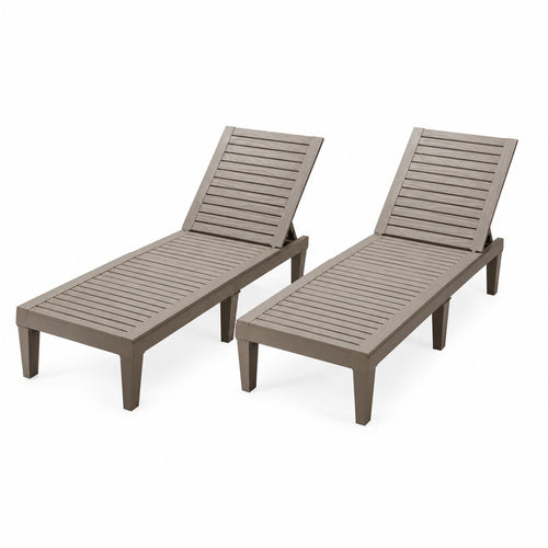 Set of 2 Outdoor Chaise Lounge Chair with 5 Positions Adjustable Backrest, Brown