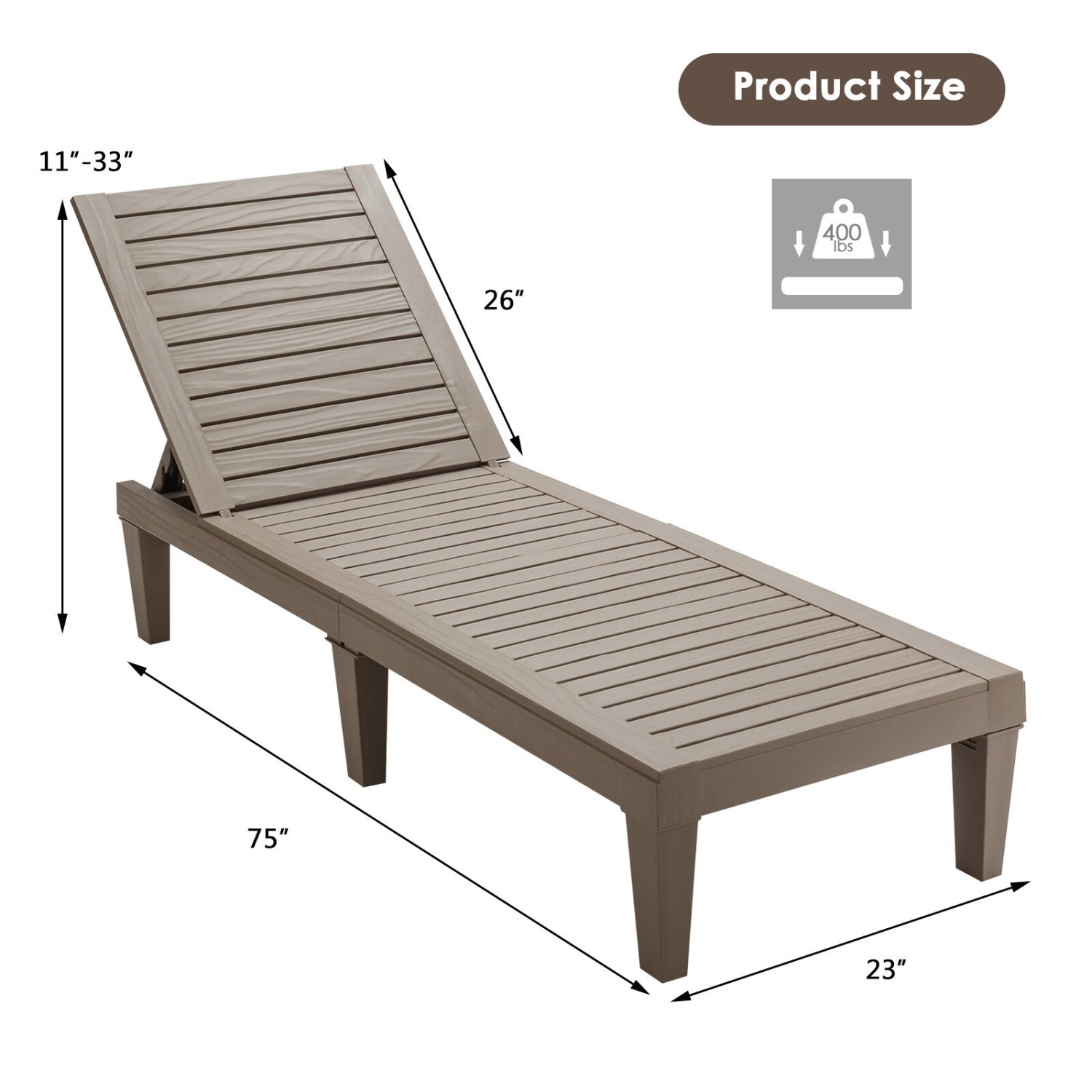 Set of 2 Outdoor Chaise Lounge Chair with 5 Positions Adjustable Backrest, Brown Outdoor Chaise Lounges at Gallery Canada