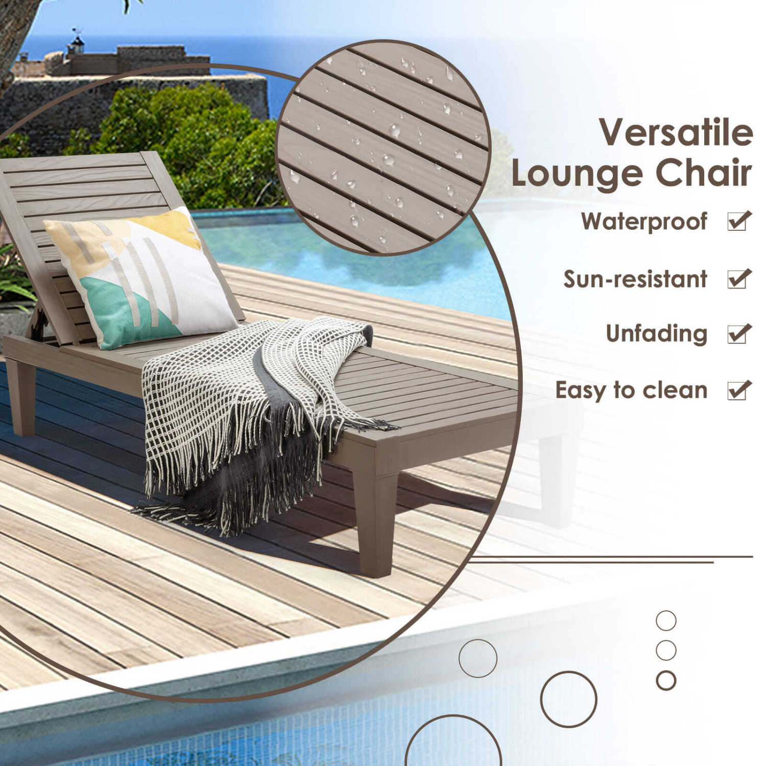 Set of 2 Outdoor Chaise Lounge Chair with 5 Positions Adjustable Backrest, Brown Outdoor Chaise Lounges at Gallery Canada