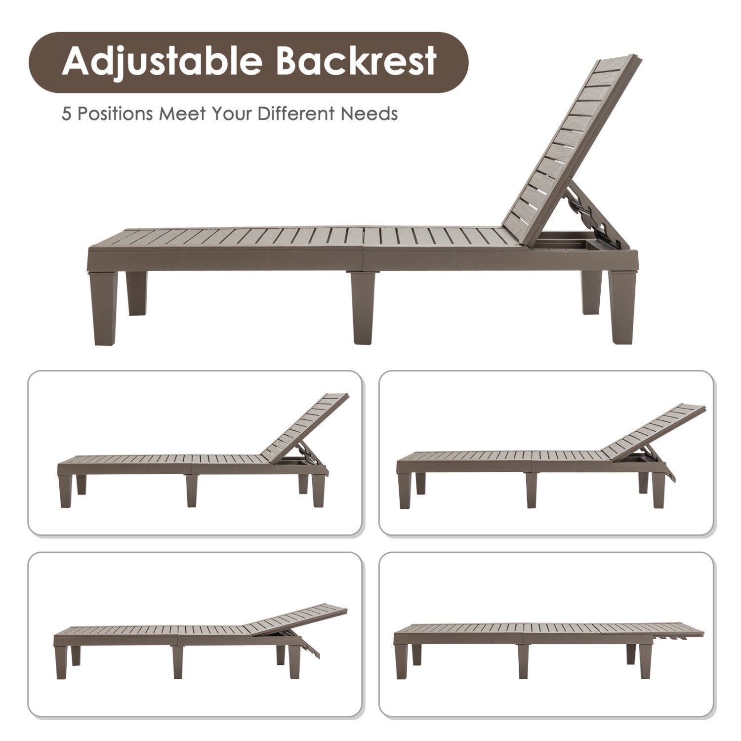 Set of 2 Outdoor Chaise Lounge Chair with 5 Positions Adjustable Backrest, Brown Outdoor Chaise Lounges at Gallery Canada