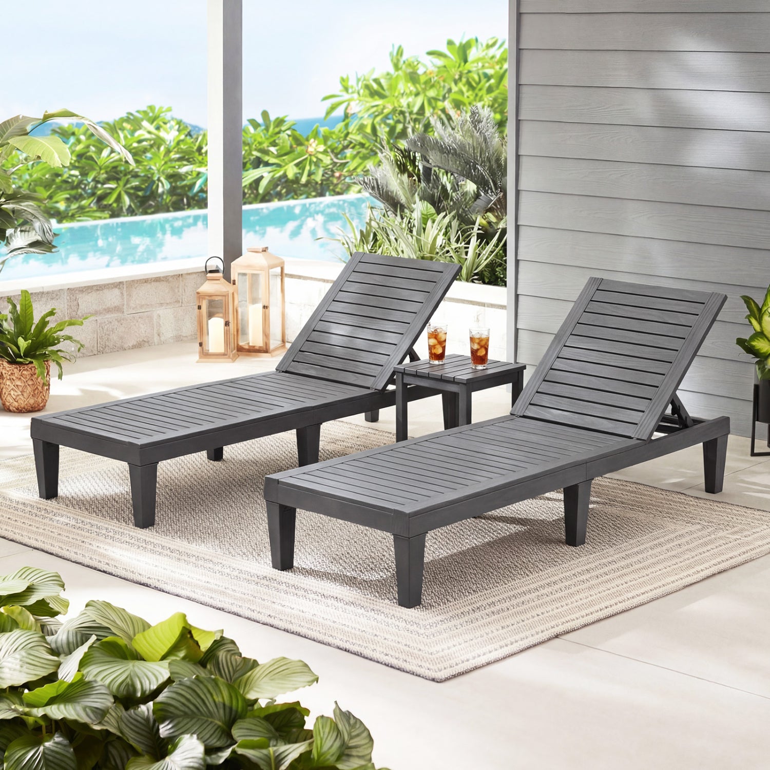 Set of 2 Outdoor Chaise Lounge Chair with 5 Positions Adjustable Backrest, Gray Outdoor Chaise Lounges at Gallery Canada