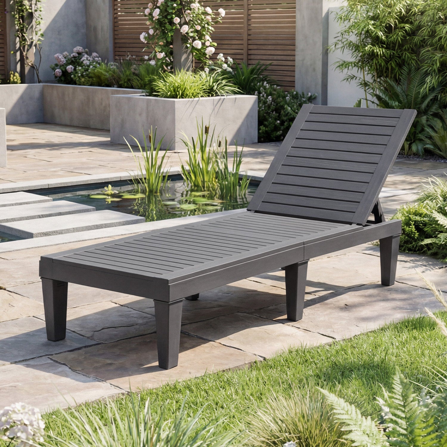 Set of 2 Outdoor Chaise Lounge Chair with 5 Positions Adjustable Backrest, Gray Outdoor Chaise Lounges at Gallery Canada
