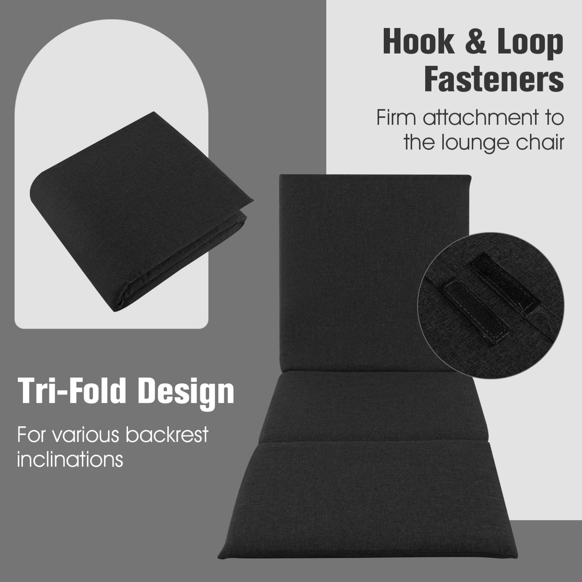 2-Piece Outdoor Chaise Lounge Cushion Set, Black