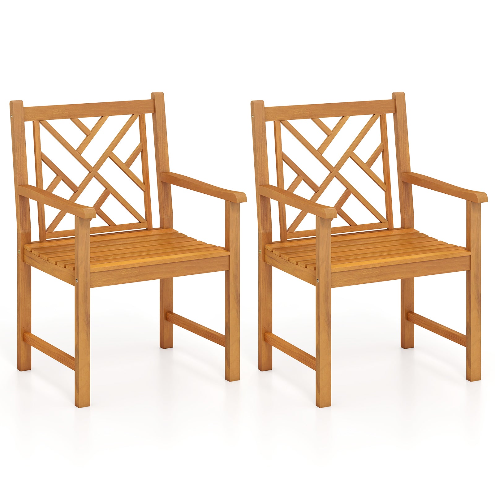 Set of 2 Outdoor Dining Chairs, Acacia Wood, Cross-Pattern Backrest, Natural Patio Dining Chairs at Gallery Canada