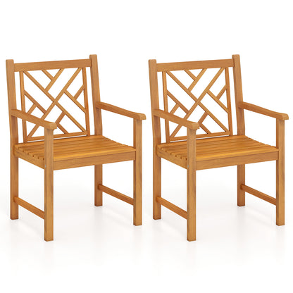 Set of 2 Outdoor Dining Chairs, Acacia Wood, Cross-Pattern Backrest, Natural Patio Dining Chairs at Gallery Canada