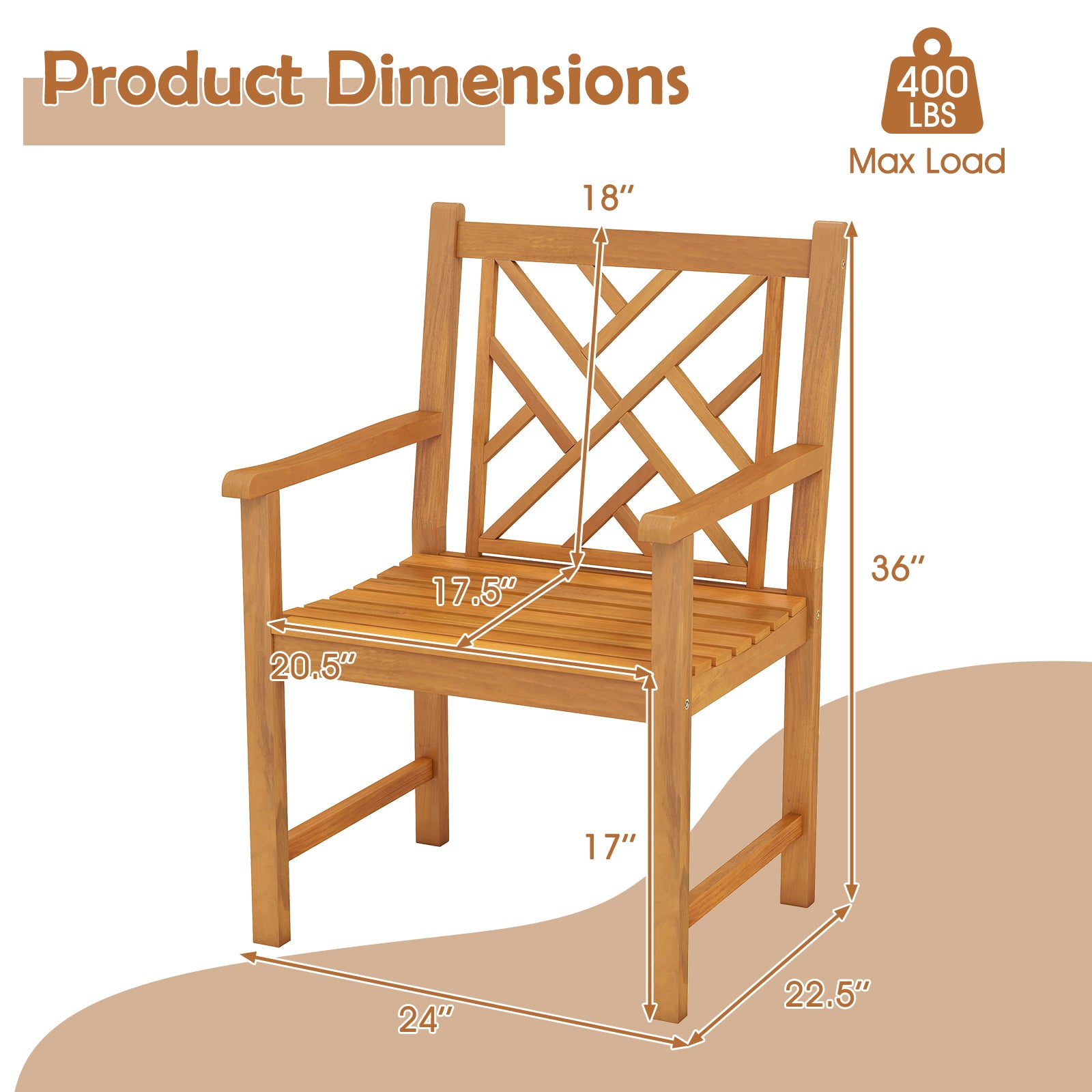 Set of 2 Outdoor Dining Chairs Acacia Wood with Cross-Pattern Backrest, Natural Patio Dining Chairs at Gallery Canada