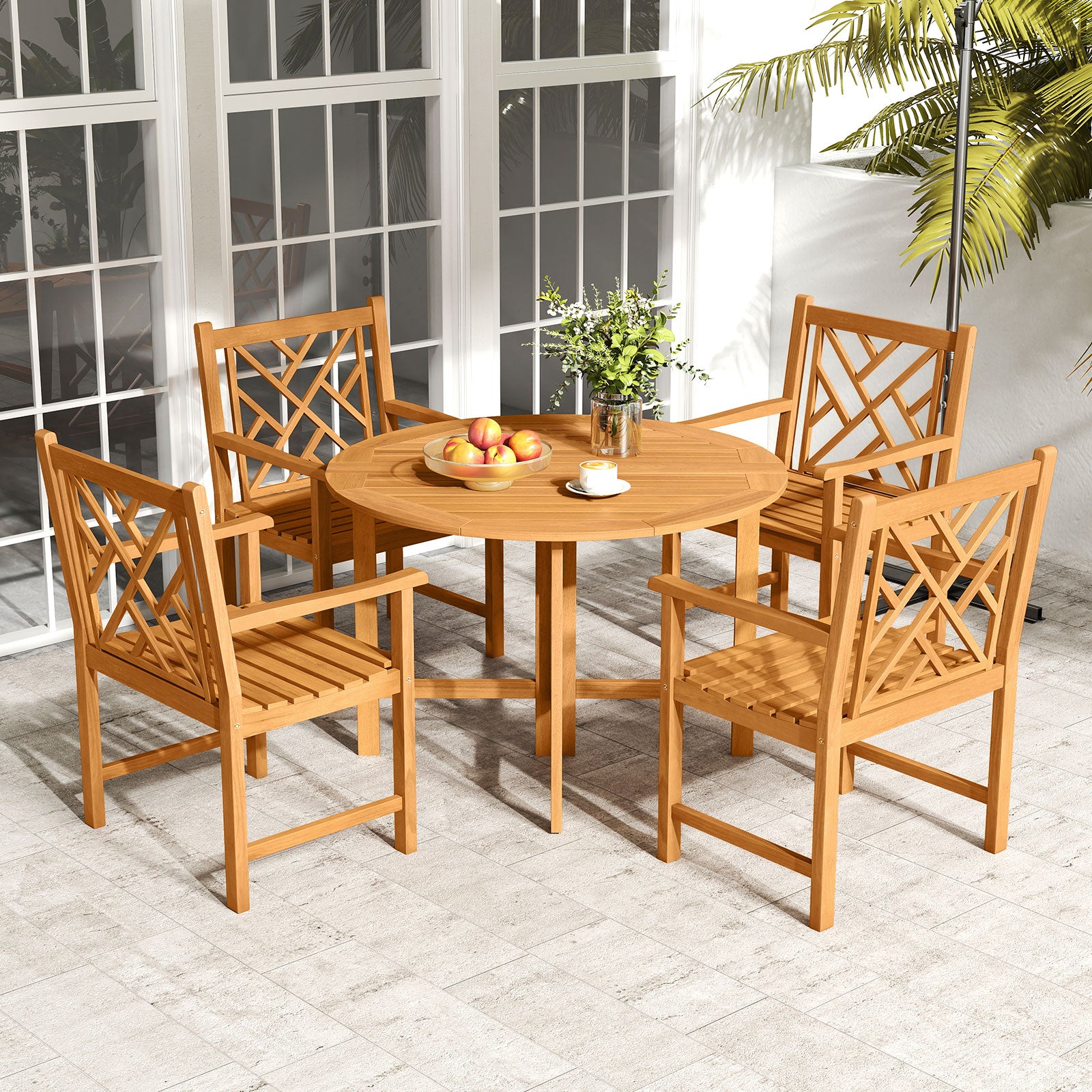 Set of 2 Outdoor Dining Chairs Acacia Wood with Cross-Pattern Backrest, Natural Patio Dining Chairs at Gallery Canada