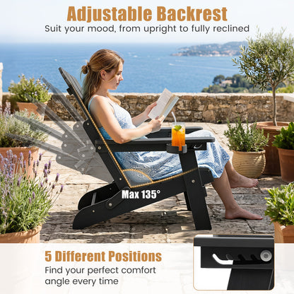 Lot de 2 chaises Adirondack pliantes d'extérieur avec porte-gobelet, noir