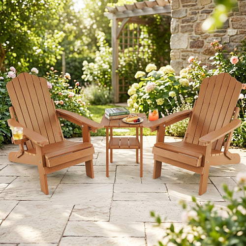 2 Outdoor Folding Adirondack Chairs With Cup Holder, Coffee