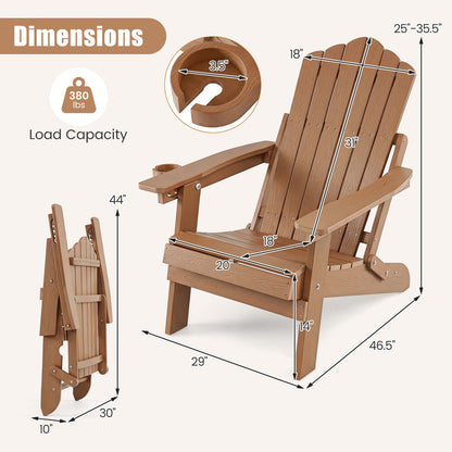 2 Chaises Adirondack Pliantes d'Extérieur Avec Porte-gobelet, Café