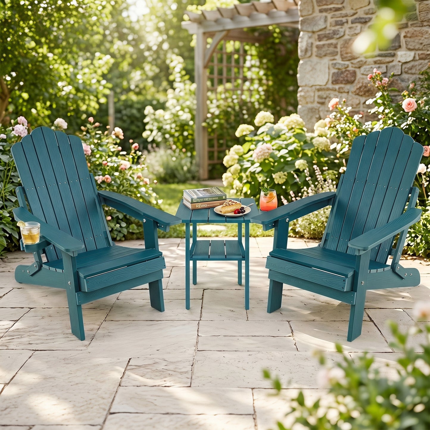 Ensemble de 2 chaises Adirondack pliantes d'extérieur avec porte-gobelet, vert