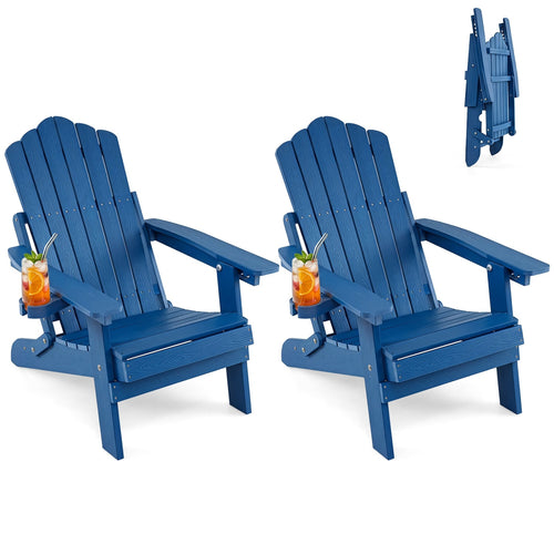 Set of 2 Outdoor Folding Adirondack Chairs with Cup Holder, Navy
