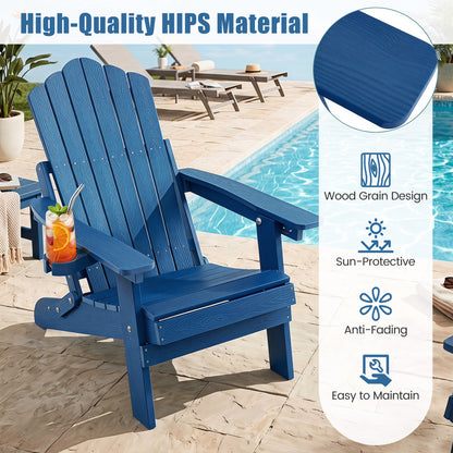 Lot de 2 chaises Adirondack pliantes d'extérieur avec porte-gobelet, bleu marine