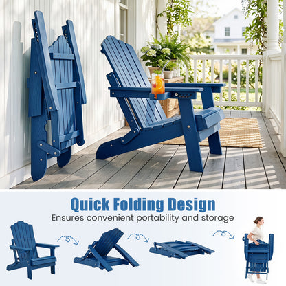 Lot de 2 chaises Adirondack pliantes d'extérieur avec porte-gobelet, bleu marine