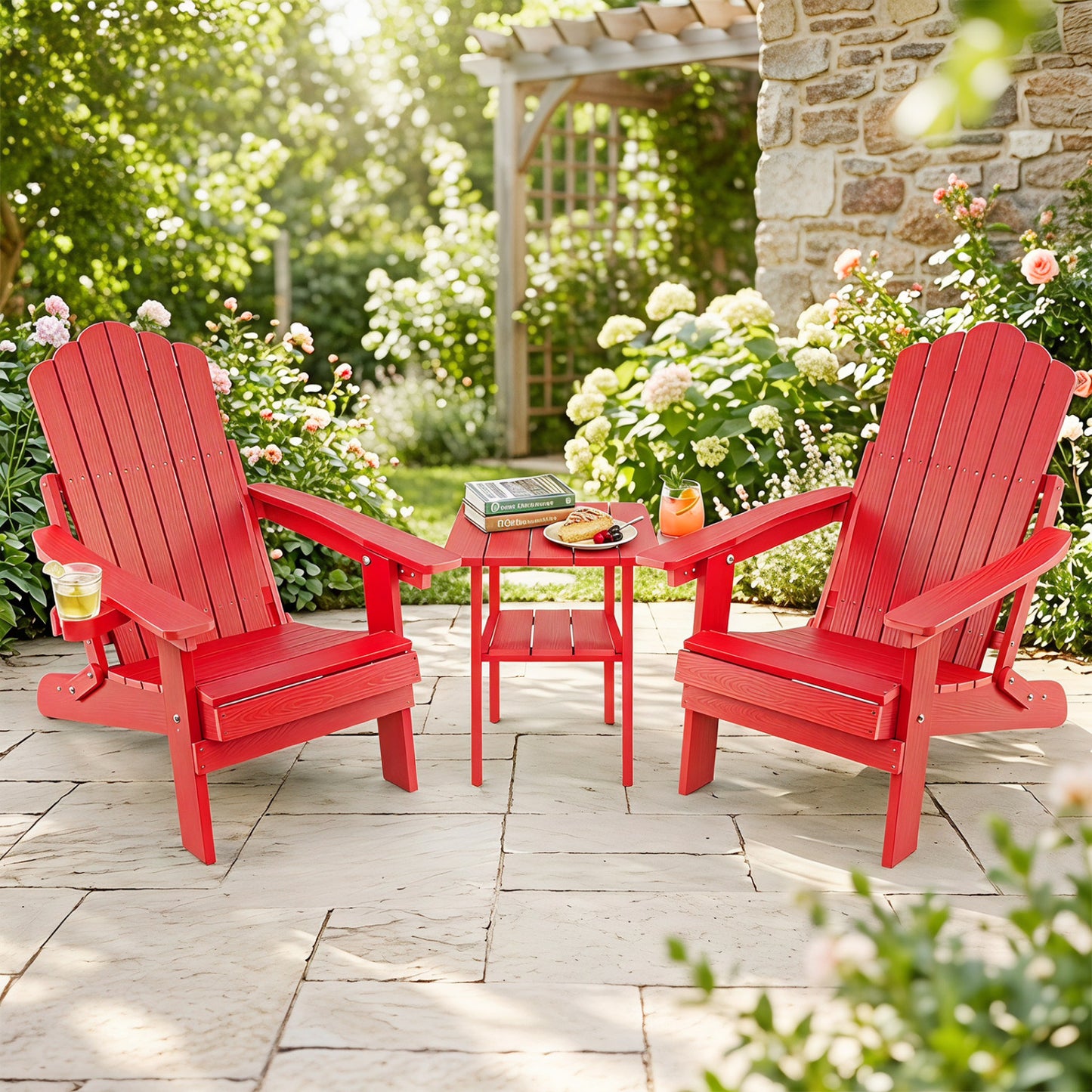 Ensemble de 2 chaises Adirondack pliantes d'extérieur, Rouge
