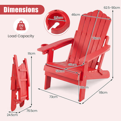 Ensemble de 2 chaises Adirondack pliantes d'extérieur, Rouge
