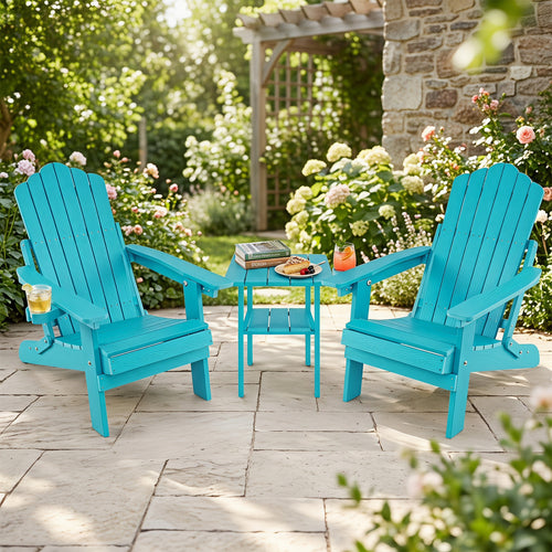 Set Of 2 Folding Adirondack Chairs With Cup Holder, Turquoise