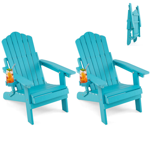 Set Of 2 Folding Adirondack Chairs With Cup Holder, Turquoise