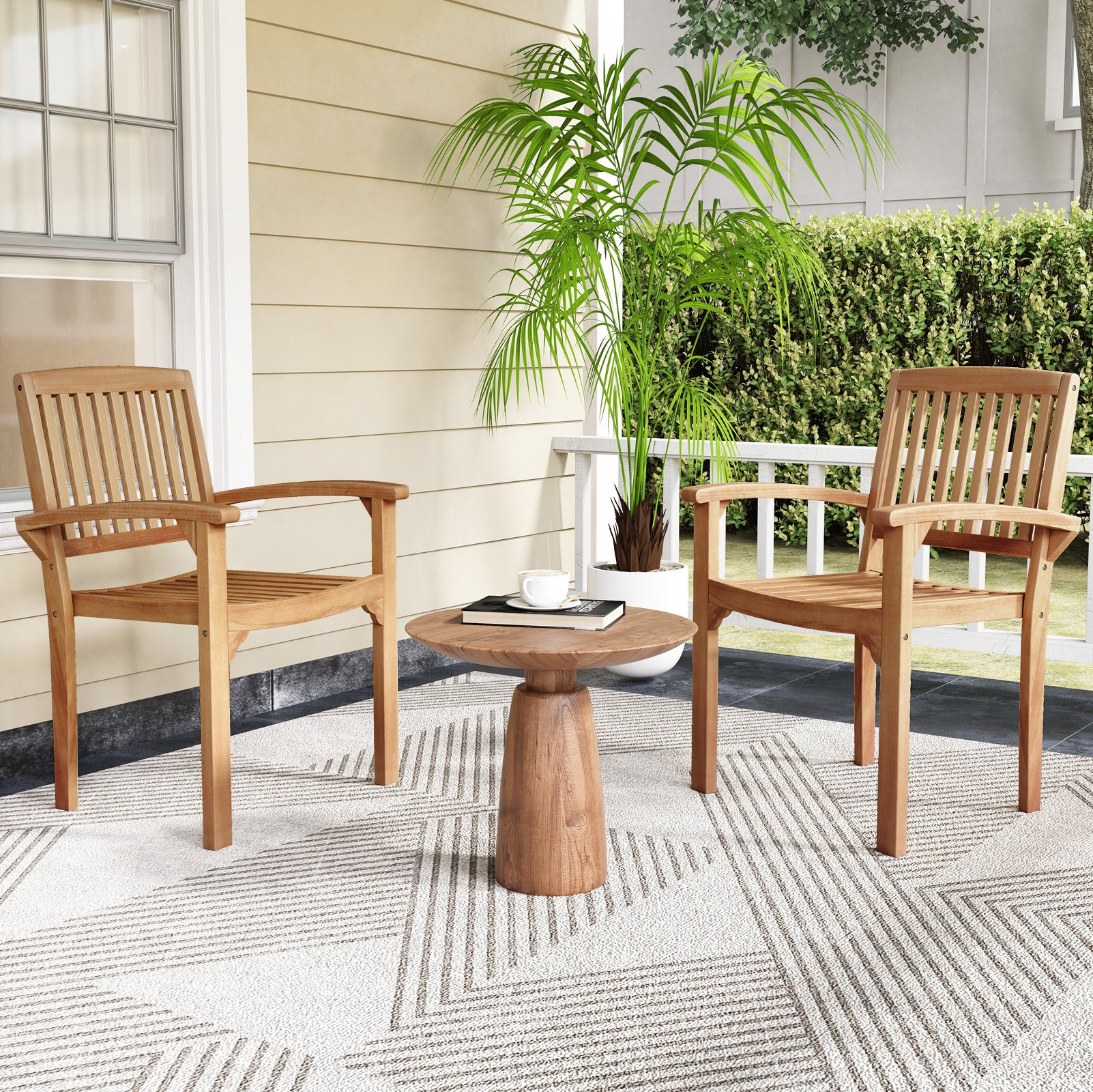 Outdoor Patio Chair Set, 2 Chairs, Slatted Curved Seat, Natural Patio Dining Chairs at Gallery Canada