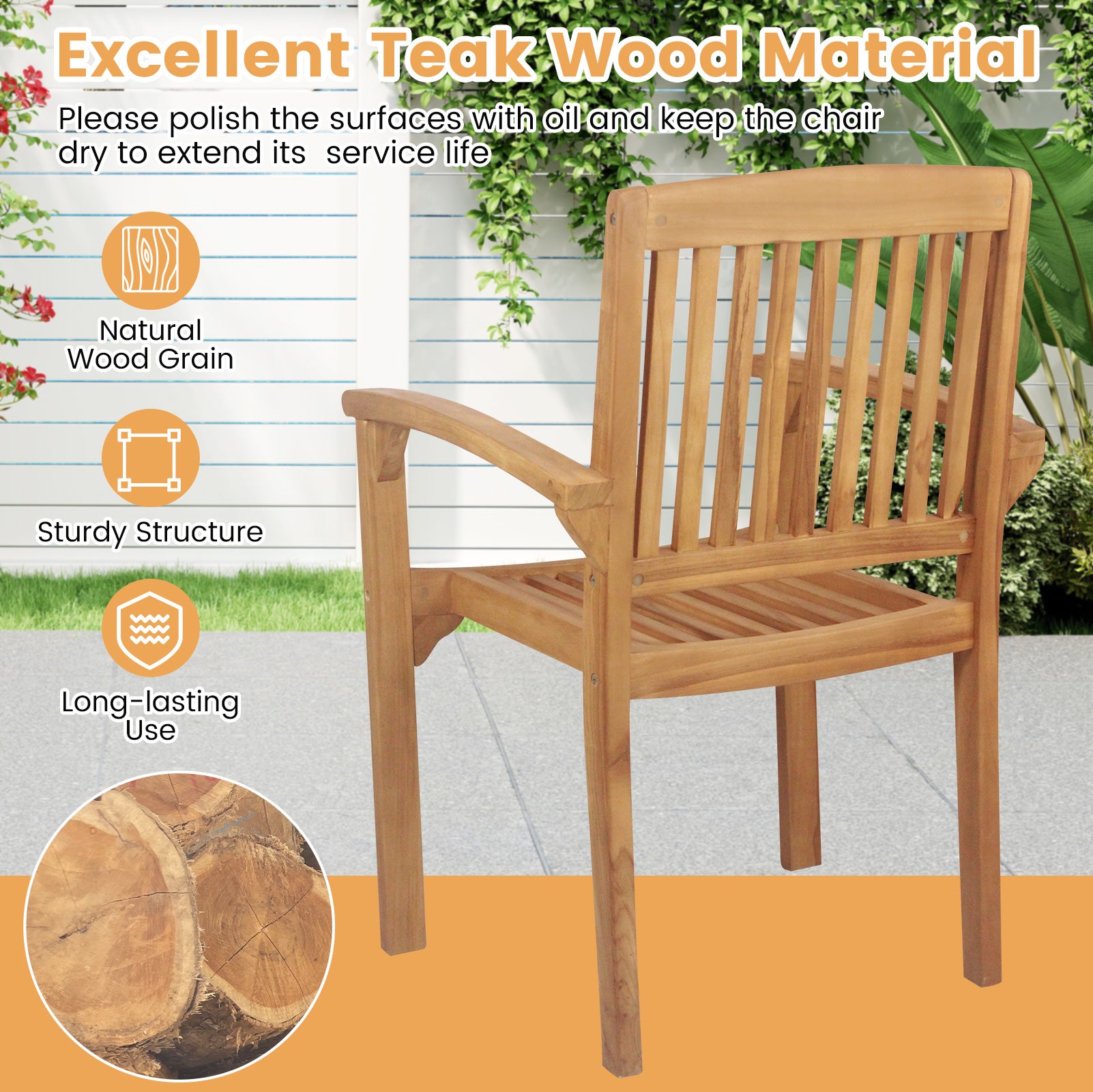 Outdoor Patio Chair Set, 2 Chairs, Slatted Curved Seat, Natural Patio Dining Chairs at Gallery Canada