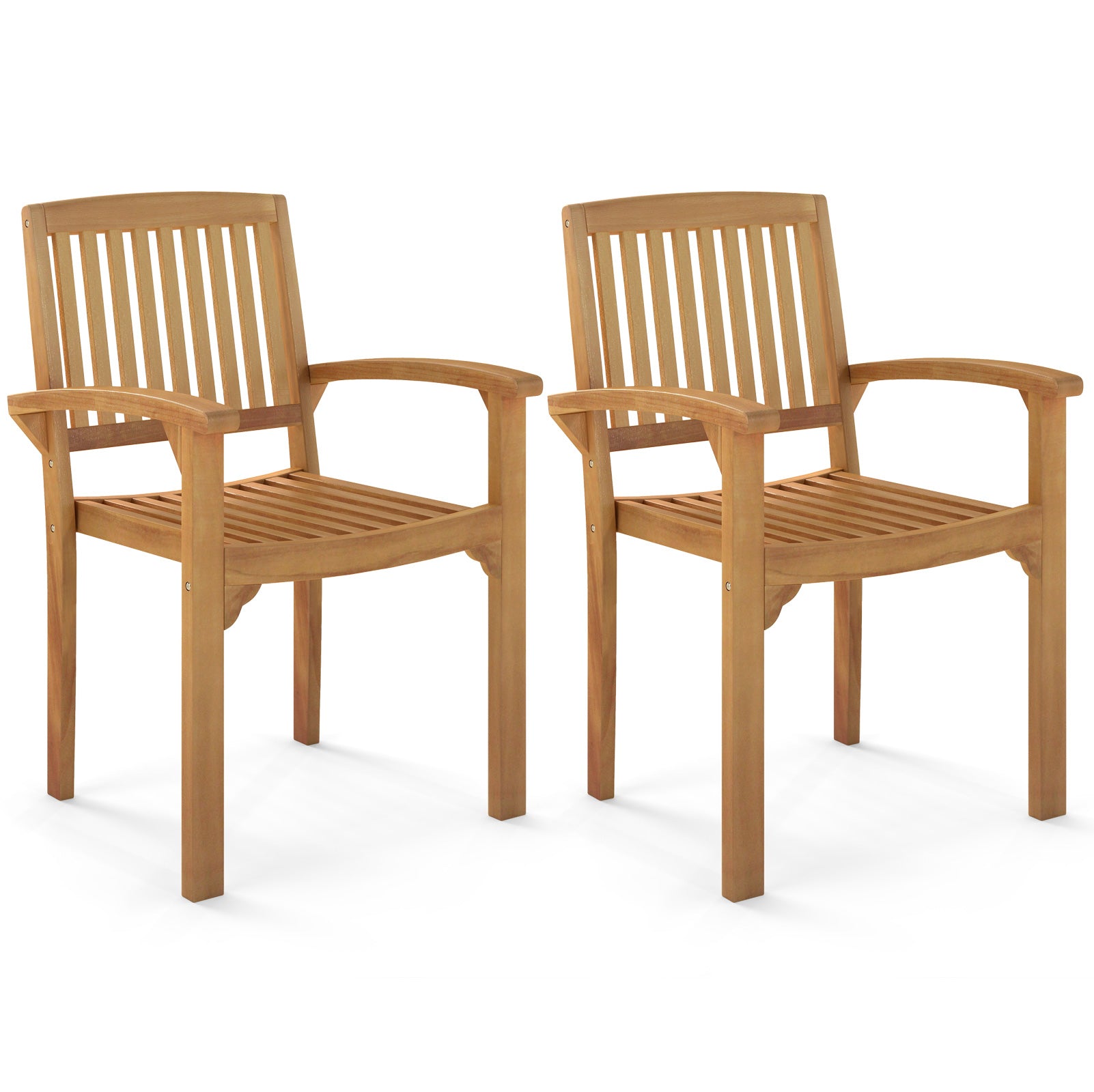 Outdoor Patio Chair Set, 2 Chairs, Slatted Curved Seat, Natural Patio Dining Chairs at Gallery Canada